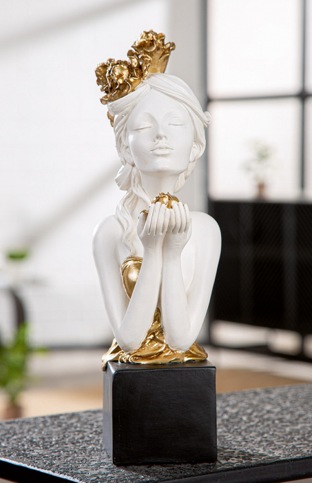 Sculptură, Femeie, Motiv trandafir, Rășină sintetică, alb, PU 2, L. 12 cm, L. 10 cm, H 33 cm [5]