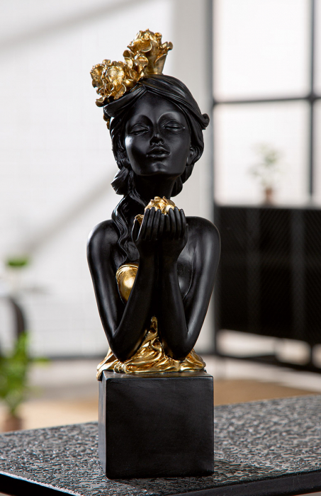 Sculptură, Femeie, Motiv trandafir, Rășină sintetică, negru, PU 2, L. 12 cm, L. 10 cm, H 33 cm [5]