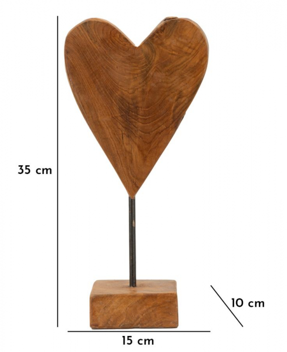 Sculptură, HEART din tec reciclat 15x10x35 cm (piesa unica) [10]