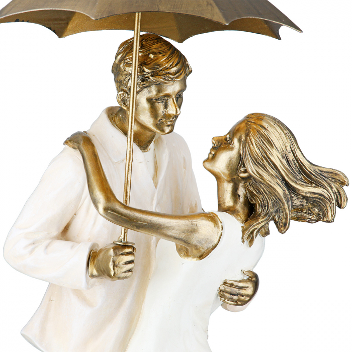 Sculptură, Pereche, Dragoste în ploaie, Poly, crem, auriu, PU 1, L. 14,5 cm, L. 17 cm, H. 39 cm [4]