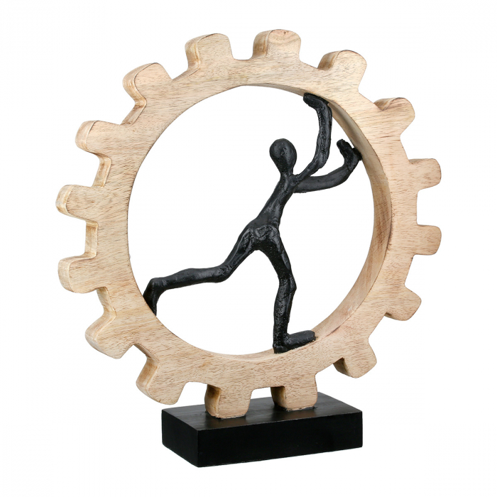 Sculptură, Roată dințată, Roată dințată, Aluminiu, Lemn de mango, ecru, PU 1, L. 9 cm, L. 35 cm, H. 36 cm [2]