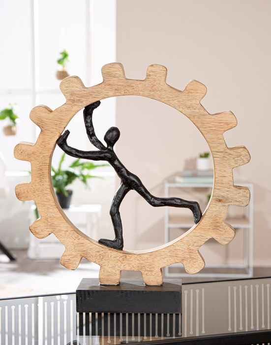 Sculptură, Roată dințată, Roată dințată, Aluminiu, Lemn de mango, ecru, PU 1, L. 9 cm, L. 35 cm, H. 36 cm [5]