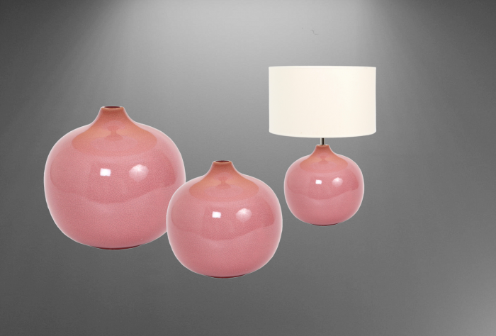Set 1 Lampa cu 2 Vaze decorative GRAND BALL, ceramica, roz 33.5/27/23 cm [3]