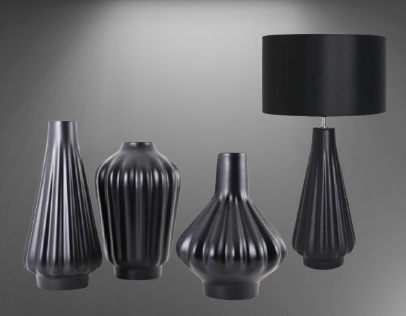 Set 1 Lampa cu 3 Vaze KNOPPER, ceramica, negru, 34/34/30/28 cm [3]