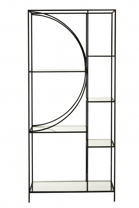 Set 2 biblioteci Circle, Sticla /Otel/Metal/Fier, Negru, 180.5x40x200.5 cm [2]