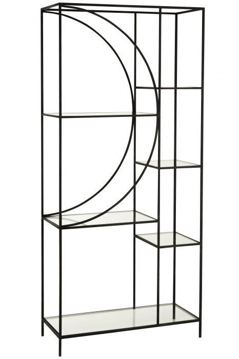Set 2 biblioteci Circle, Sticla /Otel/Metal/Fier, Negru, 180.5x40x200.5 cm [7]