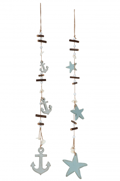 Set 2 decoratiuni Anchor/Starfish, MDF, Albastru, 10.5x65 cm [2]