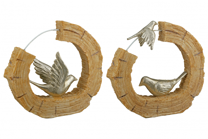 Set 2 decoratiuni Bird, Rasina, Maro/Argintiu, 19x18x5 cm [5]