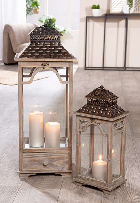 Set 2, Felinar, Osaka, Lemn, gri, PU 1, L. 24,5 cm, L. 30,5 cm, H. 78,5 cm [3]