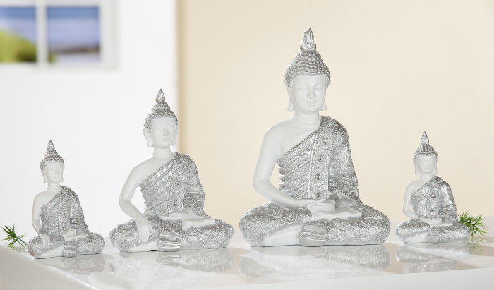 Set 2 figurine Buddha, rasina, alb/argintiu, 8x11.5x5 cm [2]