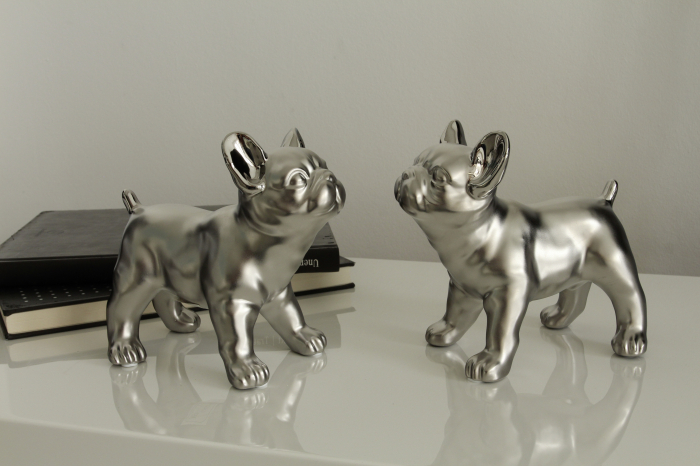 Set 2 figurine Bulldog Cantus, ceramica, argintiu, 11x9x15 cm [2]