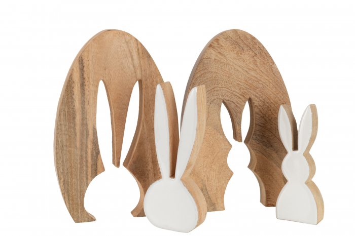 Set 2 figurine Rabbit Silhouette, Lemn, Alb/Natural, 16x2.5x25 cm [2]