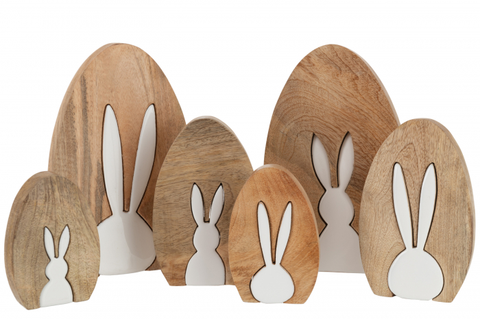Set 2 figurine Rabbit Silhouette, Lemn, Alb/Natural, 16x2.5x25 cm [3]