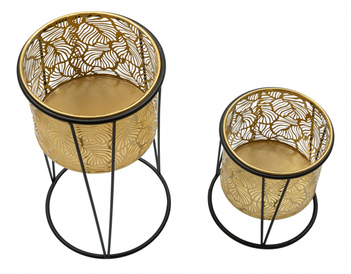 Set 2 ghivece Leavy, Fier, Auriu/Negru, 40/22x21/19x21/19 cm [5]