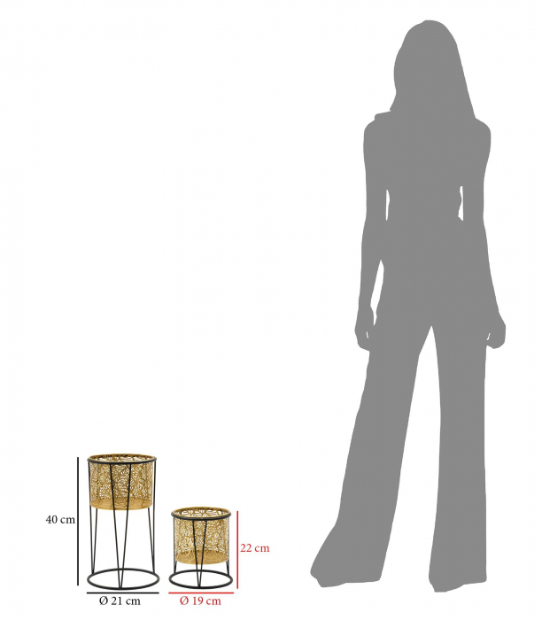 Set 2 ghivece Leavy, Fier, Auriu/Negru, 40/22x21/19x21/19 cm [6]