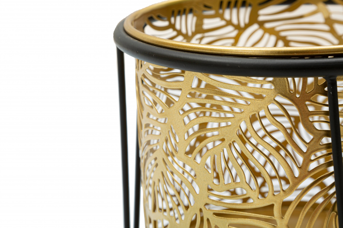 Set 2 ghivece Leavy, Fier, Auriu/Negru, 40/22x21/19x21/19 cm [3]