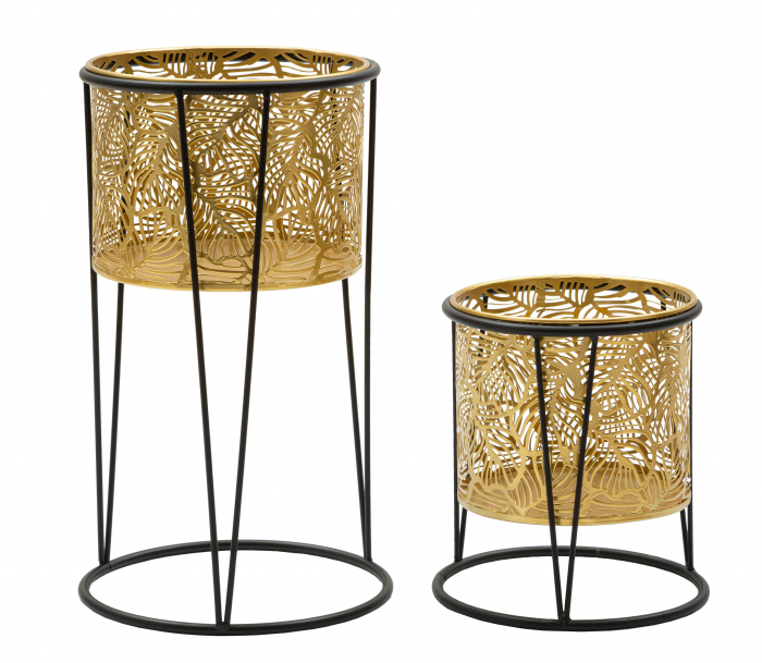 Set 2 ghivece Leavy, Fier, Auriu/Negru, 40/22x21/19x21/19 cm [2]