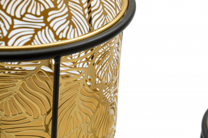 Set 2 ghivece Leavy, Fier, Auriu/Negru, 40/22x21/19x21/19 cm [4]