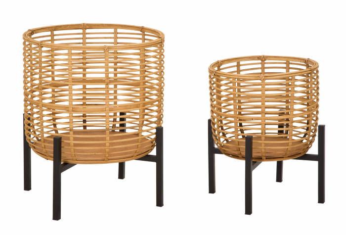 Set 2 ghivece Rattan, Fier/Rattan, Multicolor, 47/39x41/33x41/33 cm [2]
