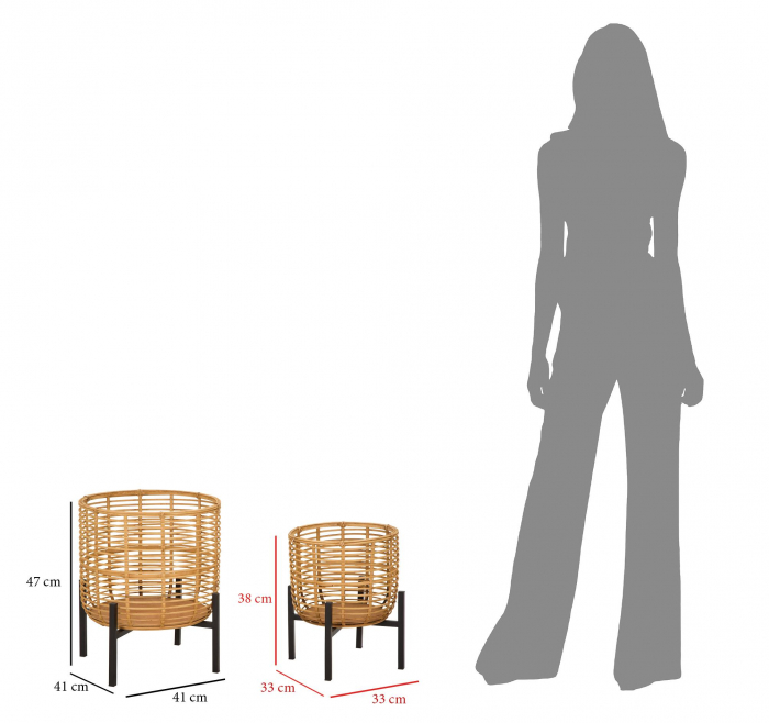 Set 2 ghivece Rattan, Fier/Rattan, Multicolor, 47/39x41/33x41/33 cm [6]