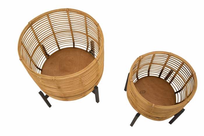 Set 2 ghivece Rattan, Fier/Rattan, Multicolor, 47/39x41/33x41/33 cm [5]