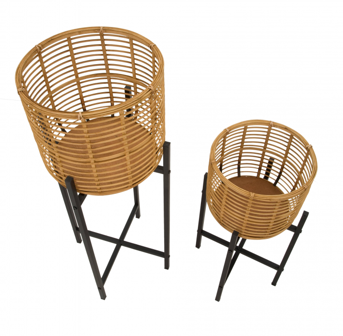 Set 2 ghivece Rattan, Fier/Rattan, Multicolor, 90/60x38/33x38/33 cm [6]