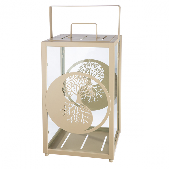 Set 2, Lanternă, dreptunghiulară, motiv Yin & Yang, Metal, bej, PU 1, L. 25 cm, L. 25 cm, H. 48 cm [2]