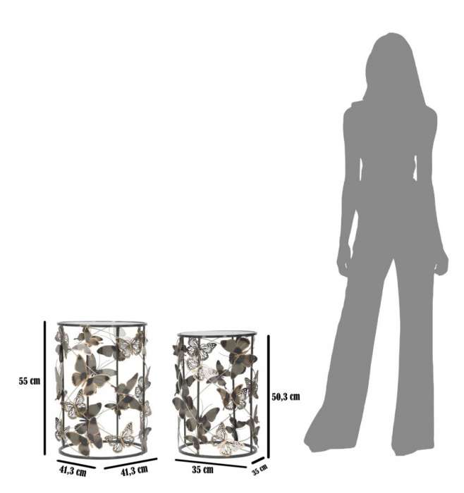 Set 2 masute Farfalle, fier/sticla, multicolor, 41,3X55-35X50,3 cm [7]