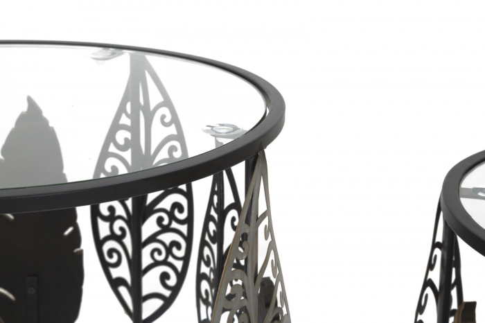 Set 2 masute Foglie, Fier/MDF/Sticla, Multicolor, 38X55-33X50 cm [4]