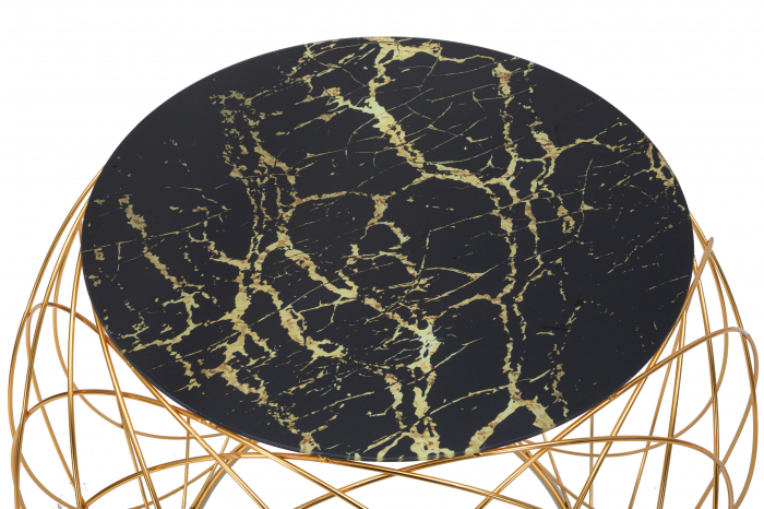 Set 2 masute, Fier/Sticla, Auriu/Negru, 56/45x68/43 cm [4]