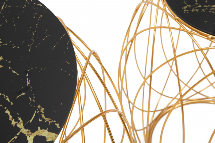 Set 2 masute, Fier/Sticla, Auriu/Negru, 56/45x68/43 cm [3]