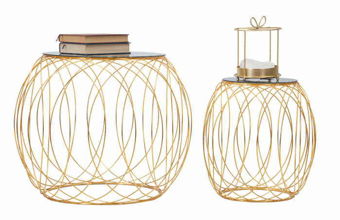 Set 2 masute, Fier/Sticla, Auriu/Negru, 56/45x68/43 cm [2]