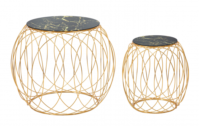 Set 2 masute, Fier/Sticla, Auriu/Negru, 56/45x68/43 cm [7]