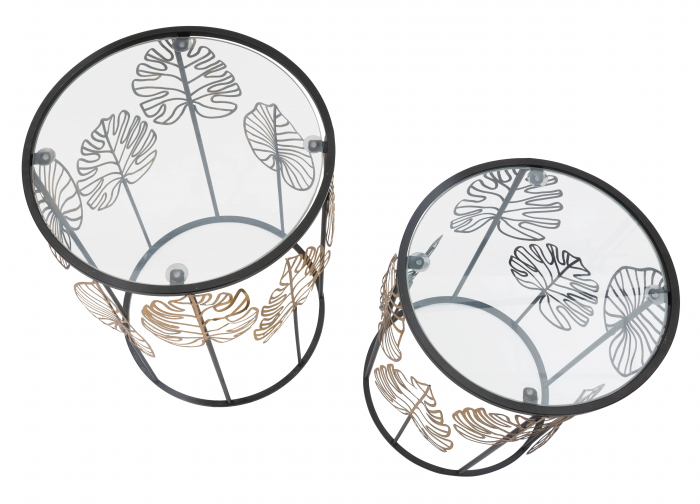 Set 2 masute Foglie, Fier, Negru/Auriu, 43.5x43.5x62 cm [5]