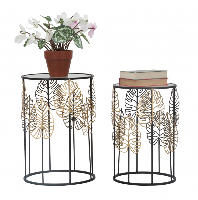 Set 2 masute Foglie, Fier, Negru/Auriu, 43.5x43.5x62 cm [2]