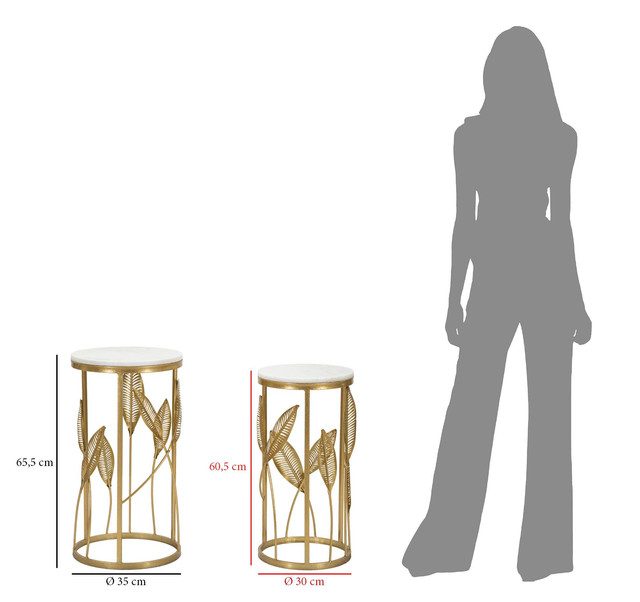 Set 2 masute Leaf, Fier/MDF/Oglinda, Auriu, 65.5/60.5x35/30x35/30 cm [7]