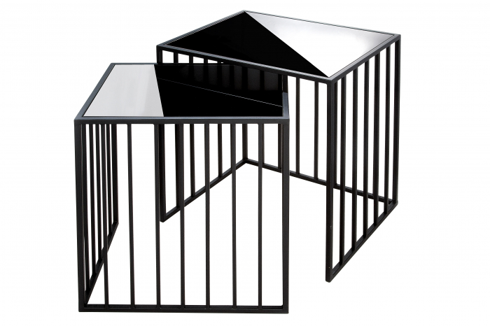 Set 2 masute Straight, Sticla/Metal, Negru, 40.5x55x50 cm [4]
