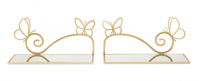Set 2 noptiere suspendate Butterfly, Fier/MDF/Oglinda, Auriu, 21x41.5x18 cm [6]