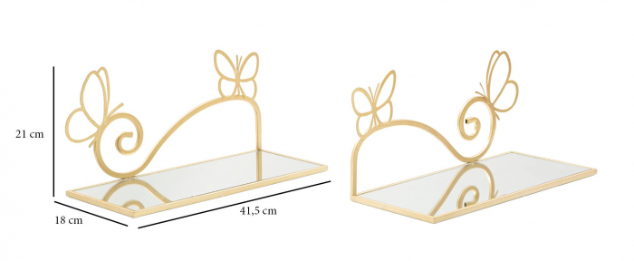 Set 2 noptiere suspendate Butterfly, Fier/MDF/Oglinda, Auriu, 21x41.5x18 cm [7]