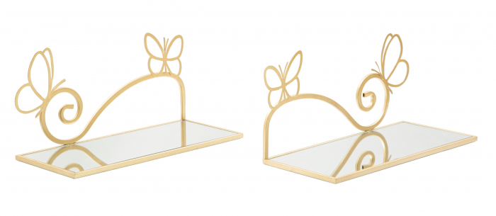 Set 2 noptiere suspendate Butterfly, Fier/MDF/Oglinda, Auriu, 21x41.5x18 cm [5]