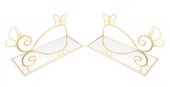 Set 2 noptiere suspendate Butterfly, Fier/MDF/Oglinda, Auriu, 21x41.5x18 cm [4]