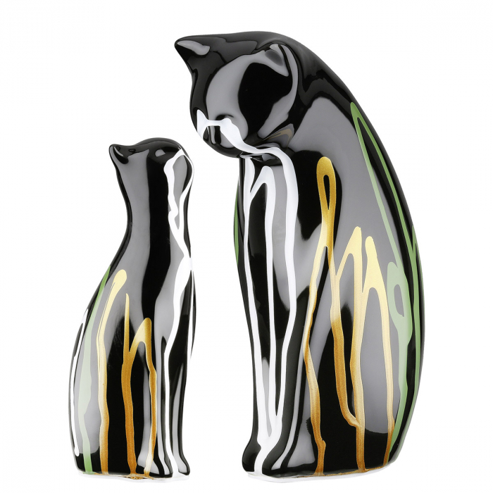 Set 2 piese, Figurină, Pisică, Scuro, Ceramica, negru, PU 1, set 2, L. 8 cm, L. 14 cm, H. 22 cm [5]