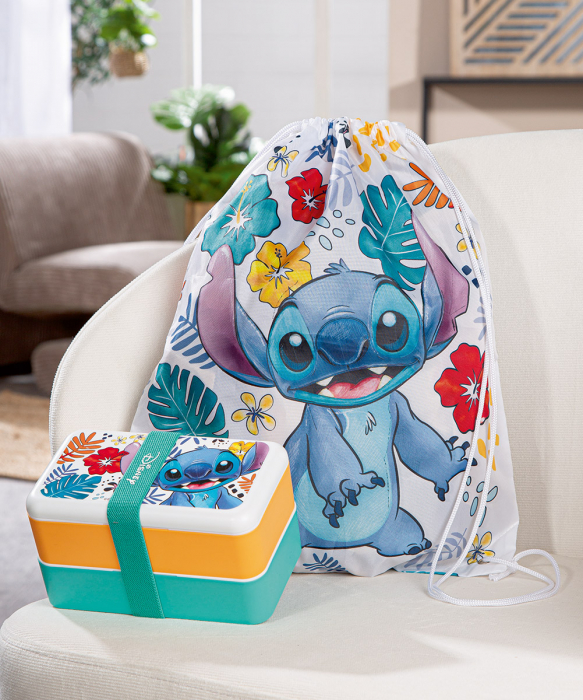 Set 2 piese, Geanta, Lunchbox, Stitch, Sintetic, alb, PU 1, L. 10 cm, L. 18 cm, H. 10 cm [2]