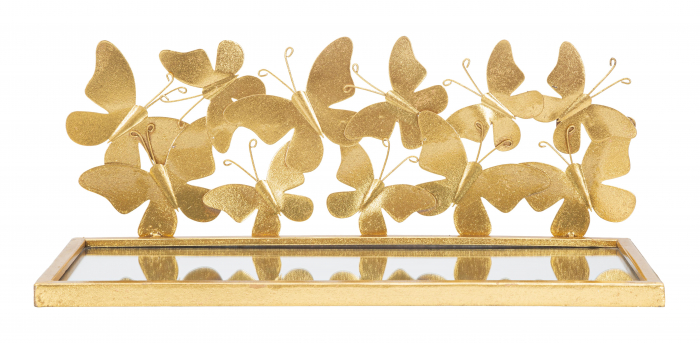 Set 2 rafturi suspendate Butterflies, Fier/MDF/Oglinda, Auriu, 16.5x43x19.2 cm [7]
