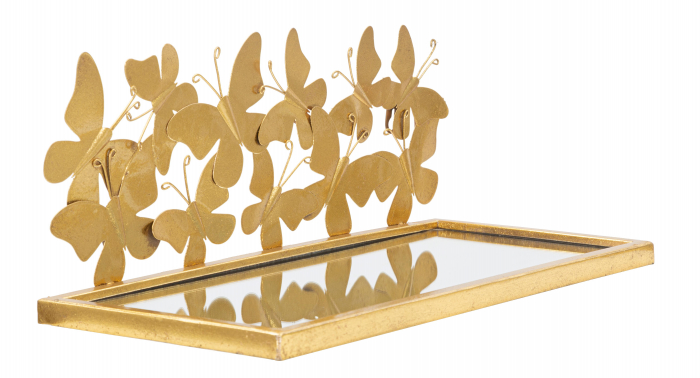 Set 2 rafturi suspendate Butterflies, Fier/MDF/Oglinda, Auriu, 16.5x43x19.2 cm [5]