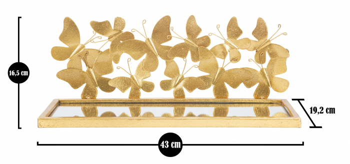 Set 2 rafturi suspendate Butterflies, Fier/MDF/Oglinda, Auriu, 16.5x43x19.2 cm [8]