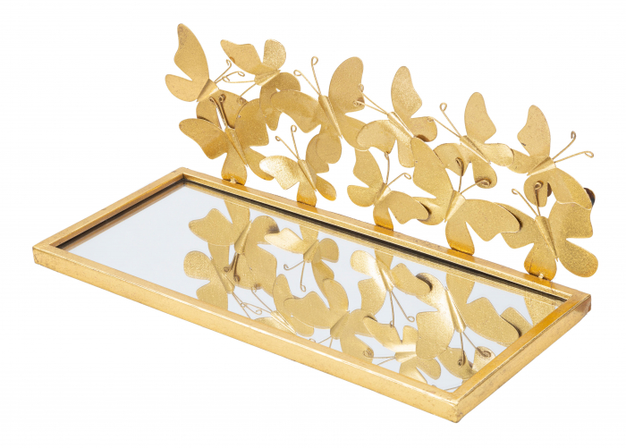Set 2 rafturi suspendate Butterflies, Fier/MDF/Oglinda, Auriu, 16.5x43x19.2 cm [6]