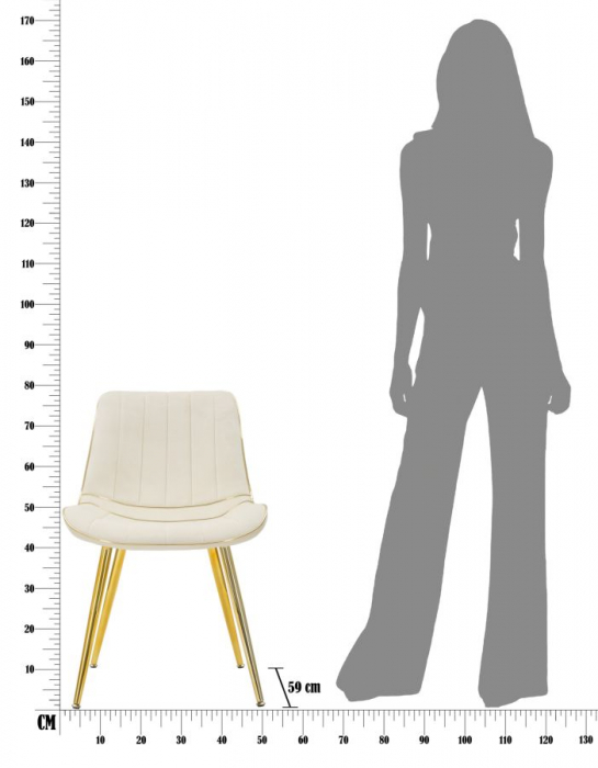 Set 2 scaune Paris, lemn de pin/burete/metal/poliester, crem/auriu, 51X59X79 cm [4]