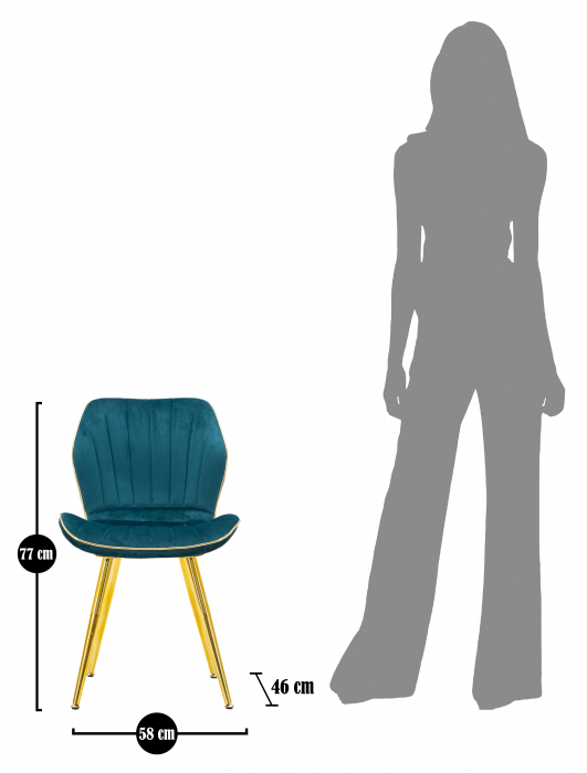 Set 2 scaune Paris Space, Lemn/Sintetic/Fier, Albastru/Auriu, 77x46x58 cm [10]