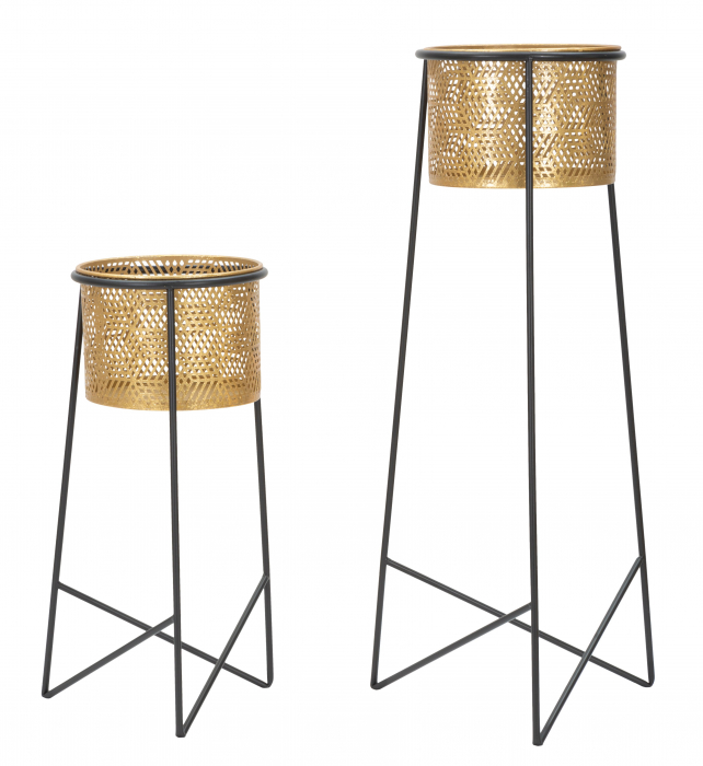 Set 2 suporturi flori COUPLE EXY, Metal, Auriu/Negru, 37x76 - 27x51 cm [2]